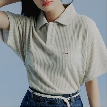 韓國Romantic Crown - MINIMAL LOGO KNIT POLO_MELANGE OATMEAL